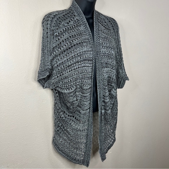 Rue21 Grey Open Knit Short Sleeve Sweater Shrug  Medium Oversized - Picture 5 of 7